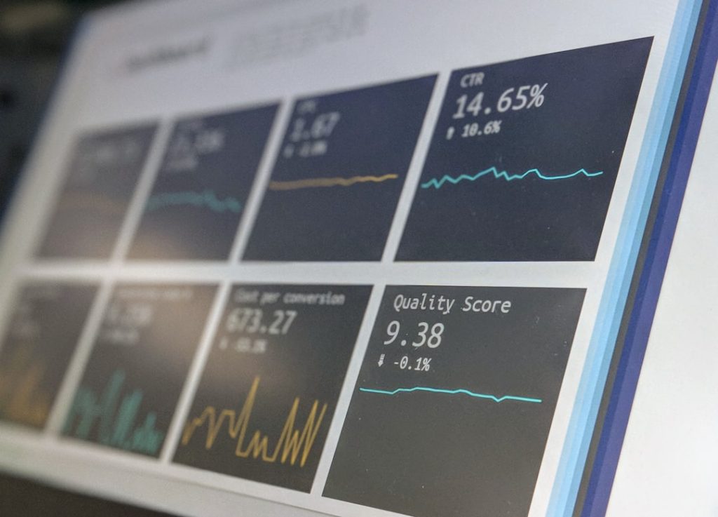 Enterprise software data analytics dashboard showing charts and metrics for business intelligence